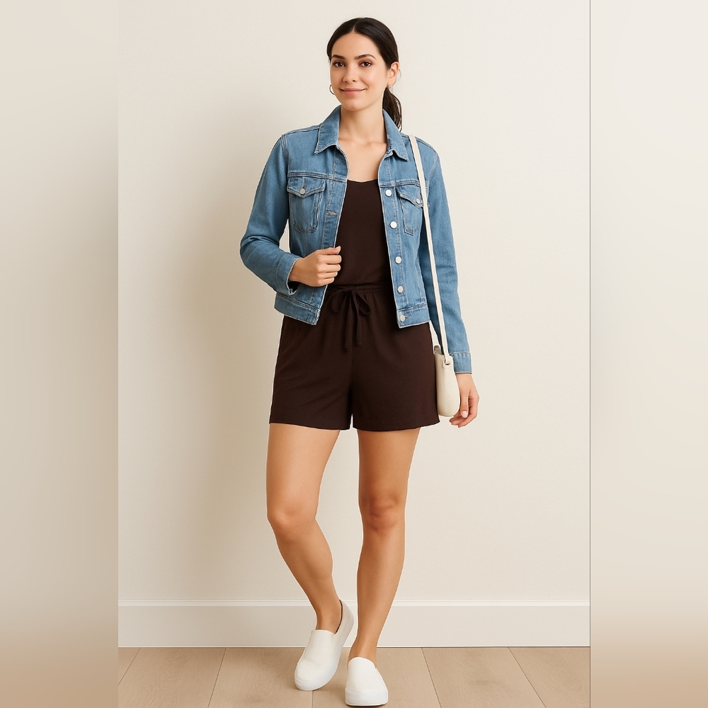 Energie Brown Embroidered Romper SZ XL